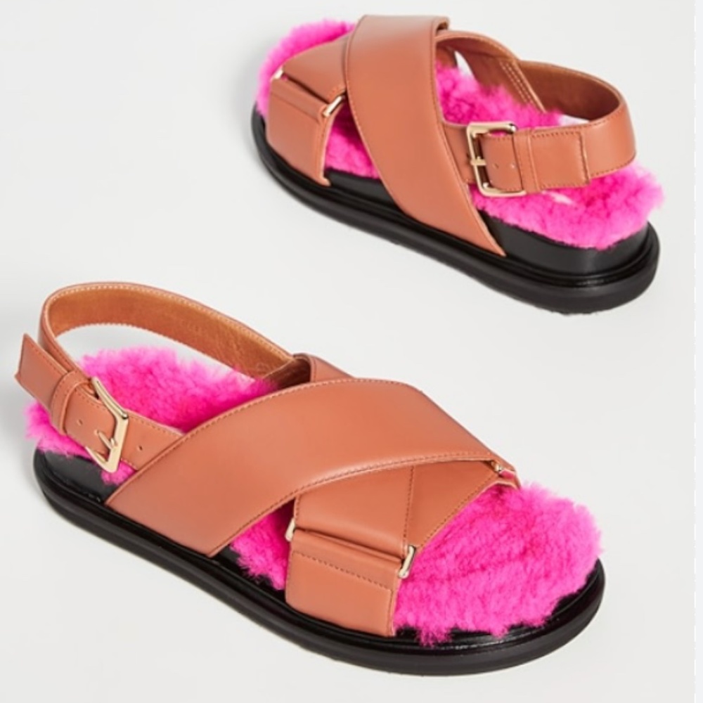 Marni Furry Sandals Cinnamon & Fuchsia